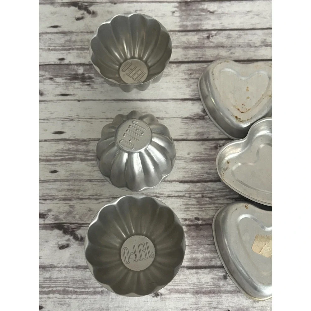 Vintage Lot of 8 Aluminum Silver Metal Jello Individual Dessert Molds Decor